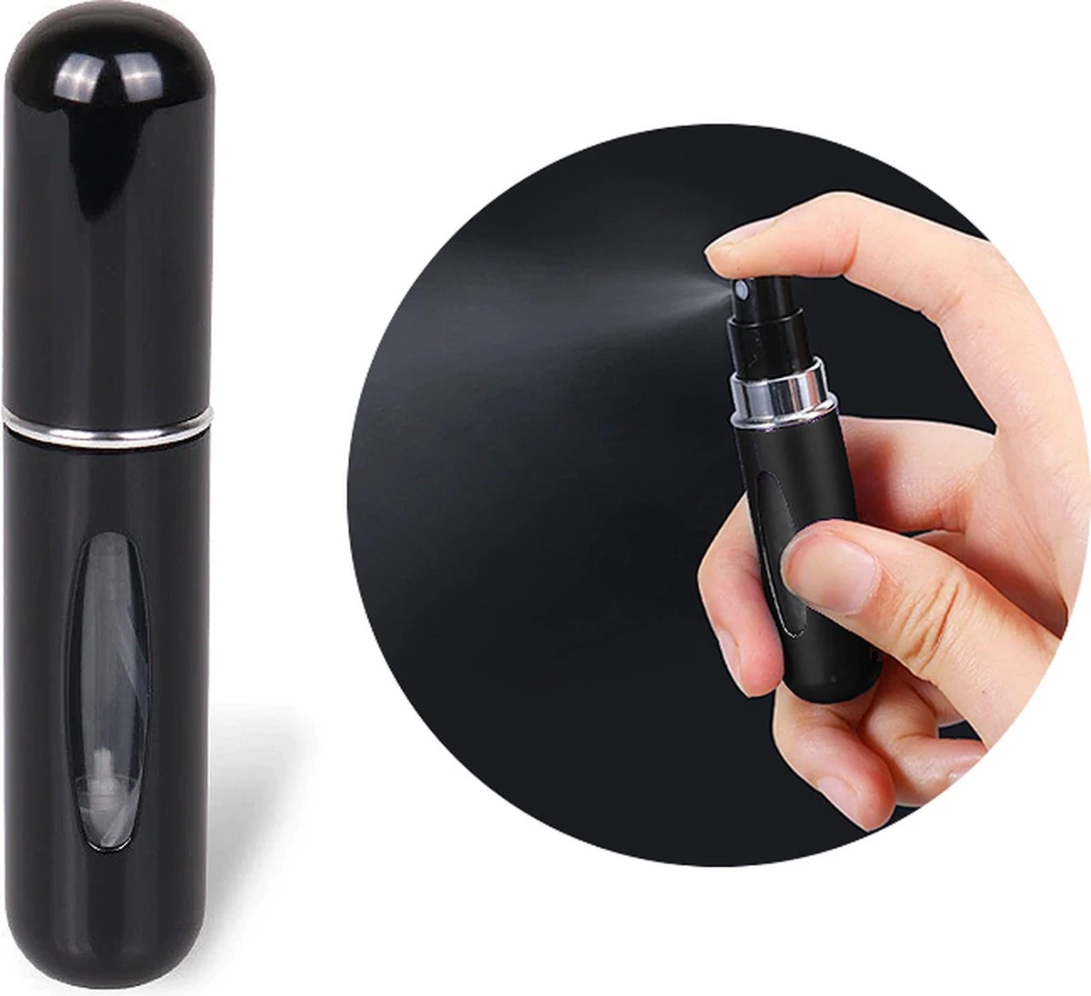 Fuzi Tools - Parfum Verstuiver - 5ML - Zwart - Hervulbaar - Reisflesje - Mini Parfum Flesje 2 Fuzi Tools - Parfum Verstuiver - 5ML - Zwart - Hervulbaar - Reisflesje - Mini Parfum Flesje - Afbeelding 2