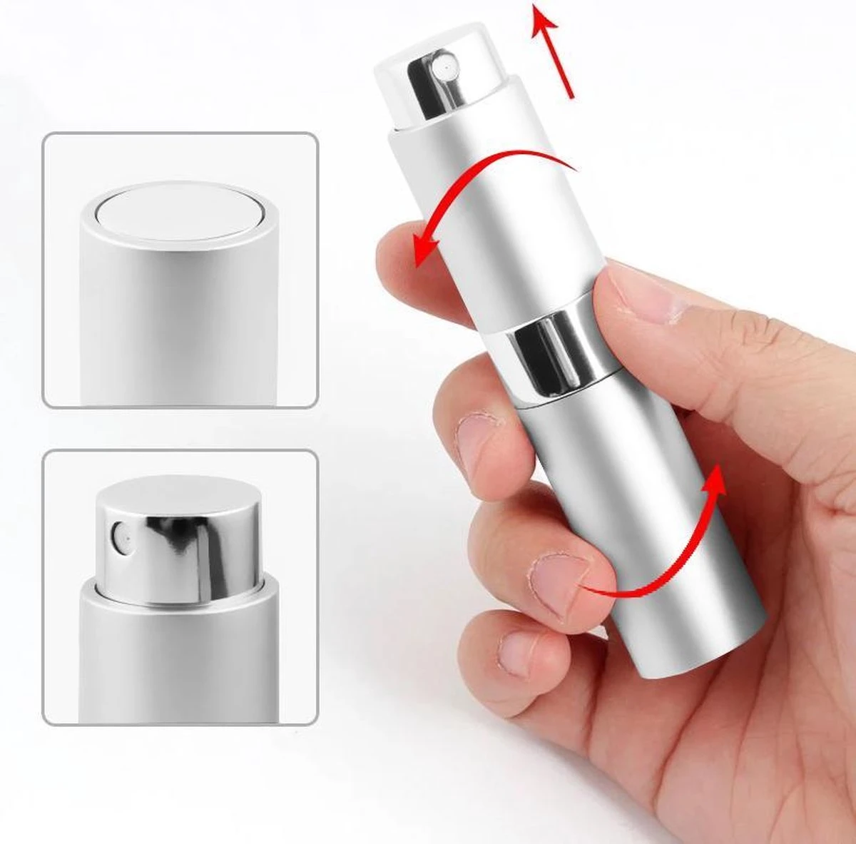 Scenty - Parfum Verstuiver Navulbaar - Mini Parfum Flesje - Reisflesje - Zilver 7 Scenty - Parfum Verstuiver Navulbaar - Mini Parfum Flesje - Reisflesje - Zilver - Afbeelding 7