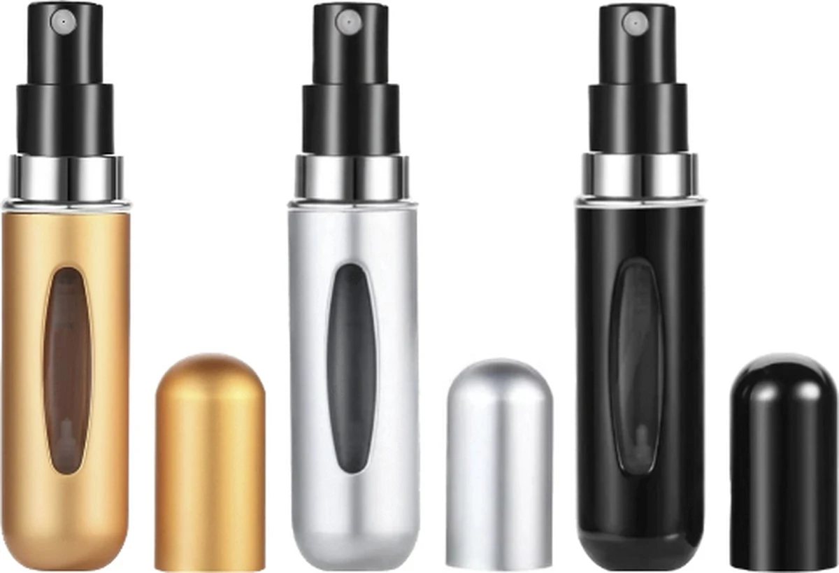 Merkloos Hervulbare Parfumflesjes - Goud + Zilver + Zwart - 5ML - Verstuiver - Navulbaar 1 Merkloos Hervulbare Parfumflesjes - Goud + Zilver + Zwart - 5ML - Verstuiver - Navulbaar