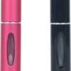 Merkloos Mini Hervulbare Parfum Fles – Spray – Draagbare Fles – Verstuiver Fles Reizen - 2pack Zwart En Roos